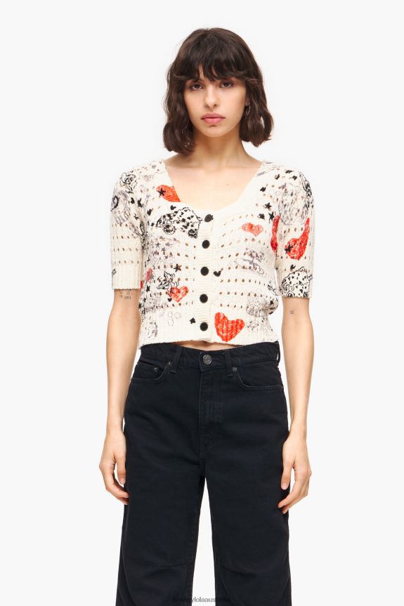 Clothing 4062VZ371 Nickname Bimba Y Lola Heart Print Open-Knit Fitted Cardigan