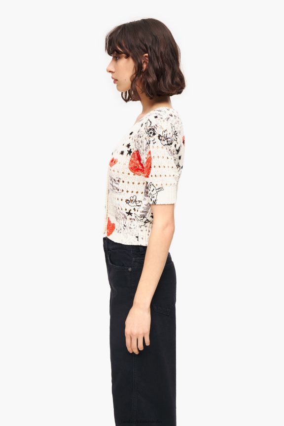 Clothing 4062VZ371 Nickname Bimba Y Lola Heart Print Open-Knit Fitted Cardigan