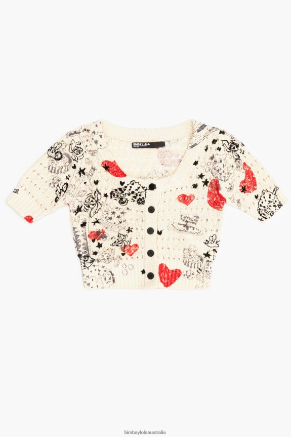Clothing 4062VZ371 Nickname Bimba Y Lola Heart Print Open-Knit Fitted Cardigan
