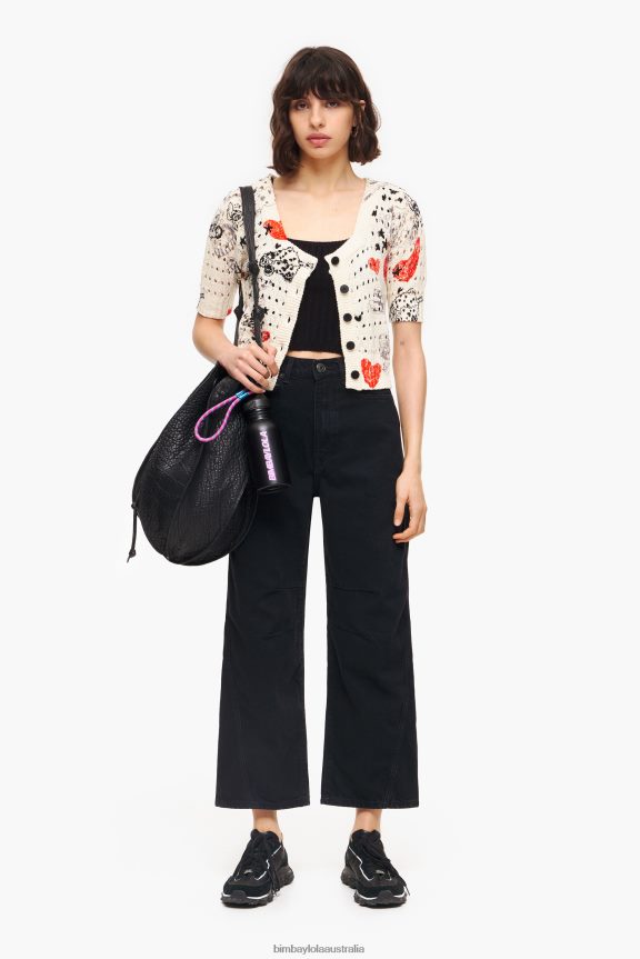 Clothing 4062VZ371 Nickname Bimba Y Lola Heart Print Open-Knit Fitted Cardigan