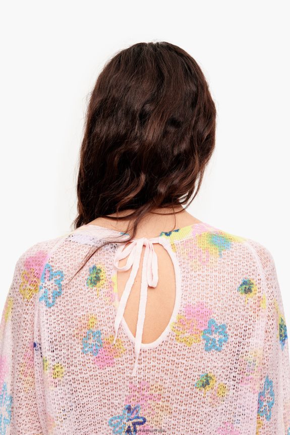 Clothing 4062VZ393 Pink Bimba Y Lola Spray Flowers Print Linen Sweater