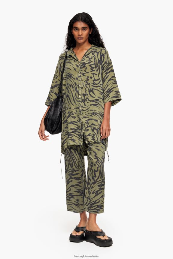 Clothing 4062VZ323 Khaki Bimba Y Lola Oversize Butterfly Wing Print Shirt
