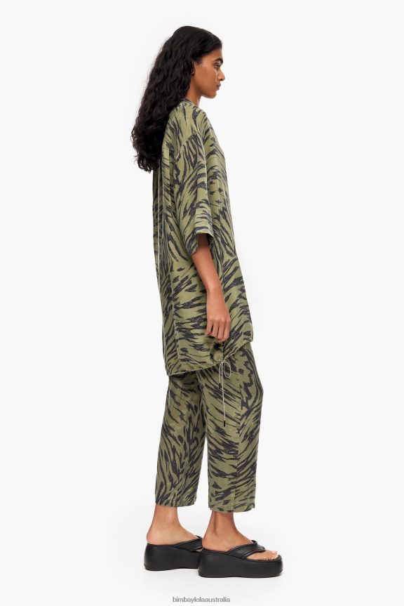 Clothing 4062VZ323 Khaki Bimba Y Lola Oversize Butterfly Wing Print Shirt