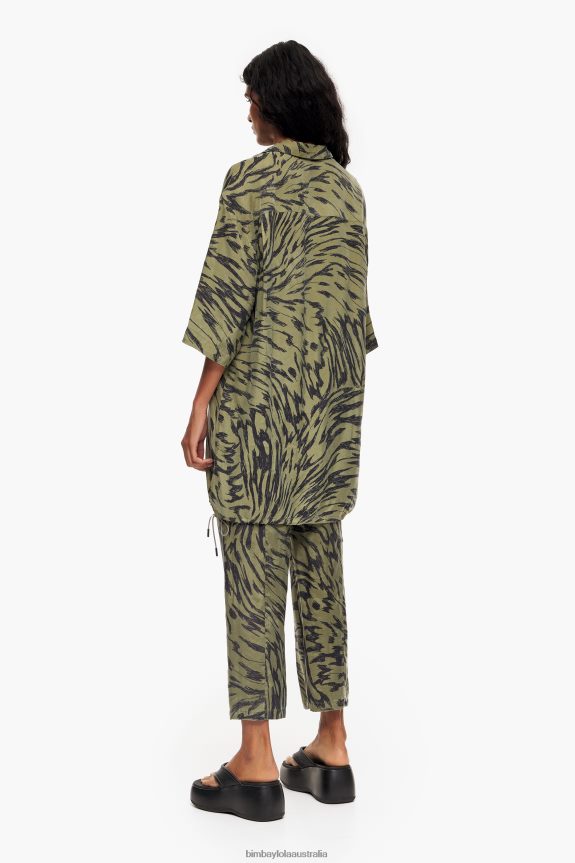 Clothing 4062VZ323 Khaki Bimba Y Lola Oversize Butterfly Wing Print Shirt