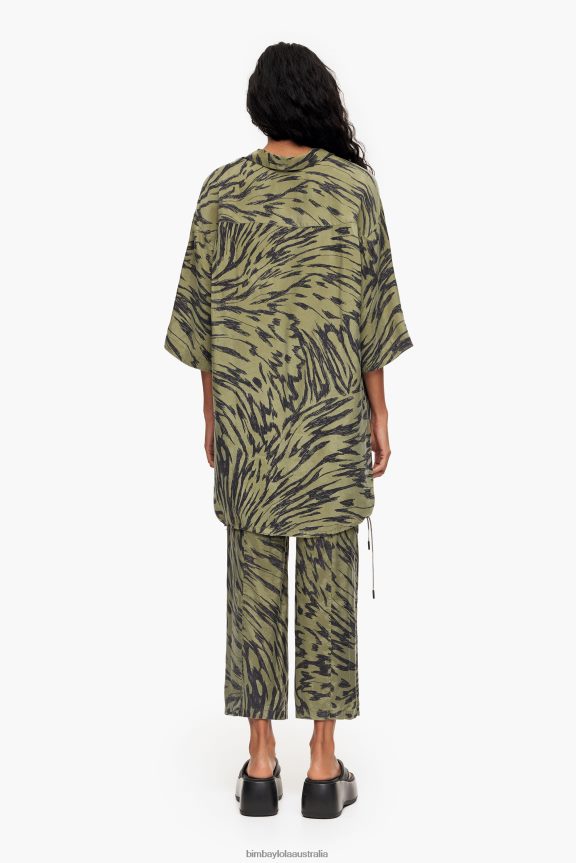 Clothing 4062VZ323 Khaki Bimba Y Lola Oversize Butterfly Wing Print Shirt