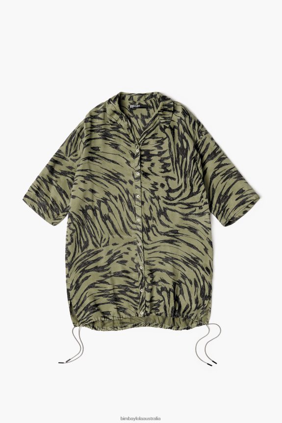 Clothing 4062VZ323 Khaki Bimba Y Lola Oversize Butterfly Wing Print Shirt