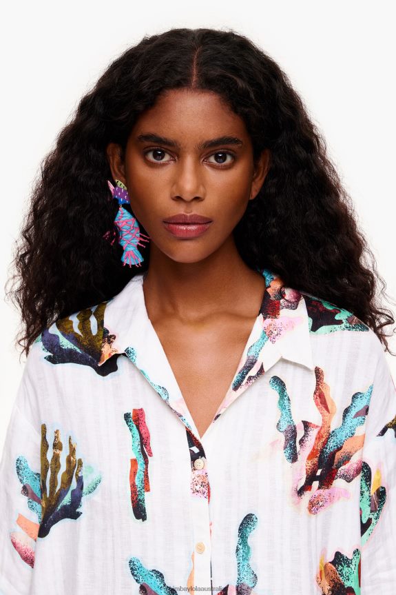 Clothing 4062VZ326 Ivory Bimba Y Lola Coral Print Shirt