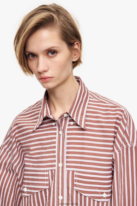 Clothing 4062VZ335 Brown Bimba Y Lola Poplin Oversize Shirt
