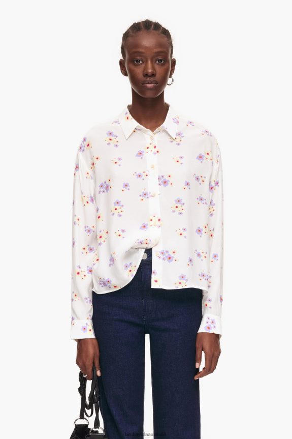 Clothing 4062VZ336 White Bimba Y Lola Acrylic Flowers Print Boxy Shirt