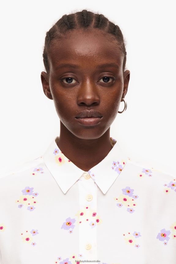 Clothing 4062VZ336 White Bimba Y Lola Acrylic Flowers Print Boxy Shirt