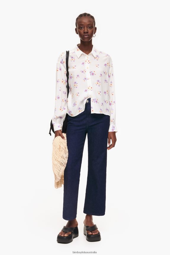 Clothing 4062VZ336 White Bimba Y Lola Acrylic Flowers Print Boxy Shirt