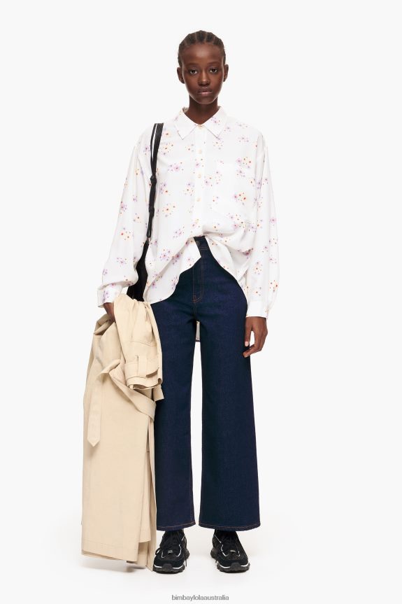 Clothing 4062VZ337 White Bimba Y Lola Acrylic Flowers Print Shirt