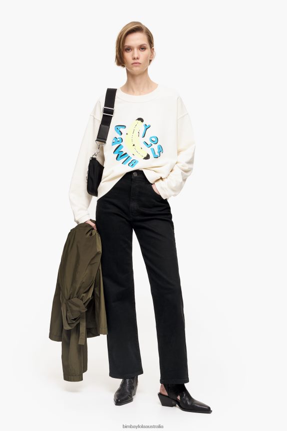 Clothing 4062VZ495 Ivory Bimba Y Lola Sweatshirt Boxy Logo Banana