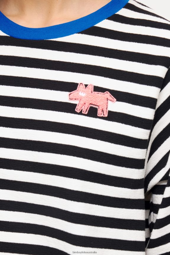 Clothing 4062VZ252 Black Bimba Y Lola Striped Dog T-Shirt