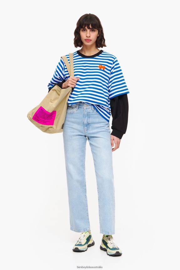 Clothing 4062VZ254 Blue Bimba Y Lola Striped Dog T-Shirt