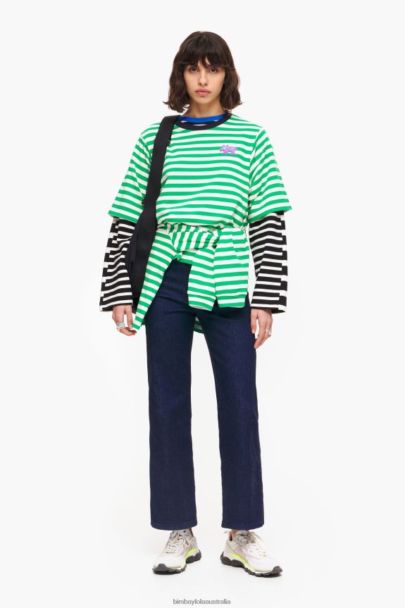Clothing 4062VZ256 Green Bimba Y Lola Striped Dog T-Shirt