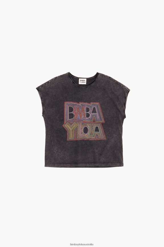 Clothing 4062VZ259 Washed Black Bimba Y Lola Logo T-Shirt