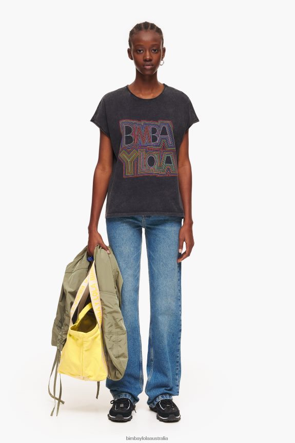 Clothing 4062VZ259 Washed Black Bimba Y Lola Logo T-Shirt