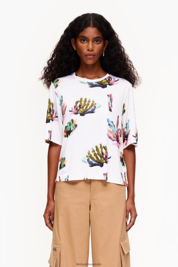 Clothing 4062VZ265 Ivory Bimba Y Lola Coral Print T-Shirt
