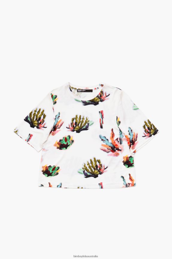 Clothing 4062VZ265 Ivory Bimba Y Lola Coral Print T-Shirt