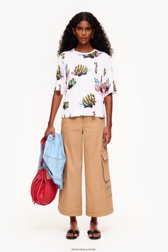Clothing 4062VZ265 Ivory Bimba Y Lola Coral Print T-Shirt