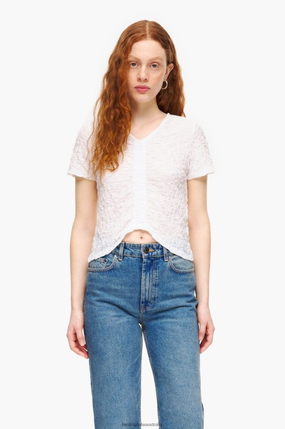 Clothing 4062VZ267 Ivory Bimba Y Lola Textured Ruched T-Shirt