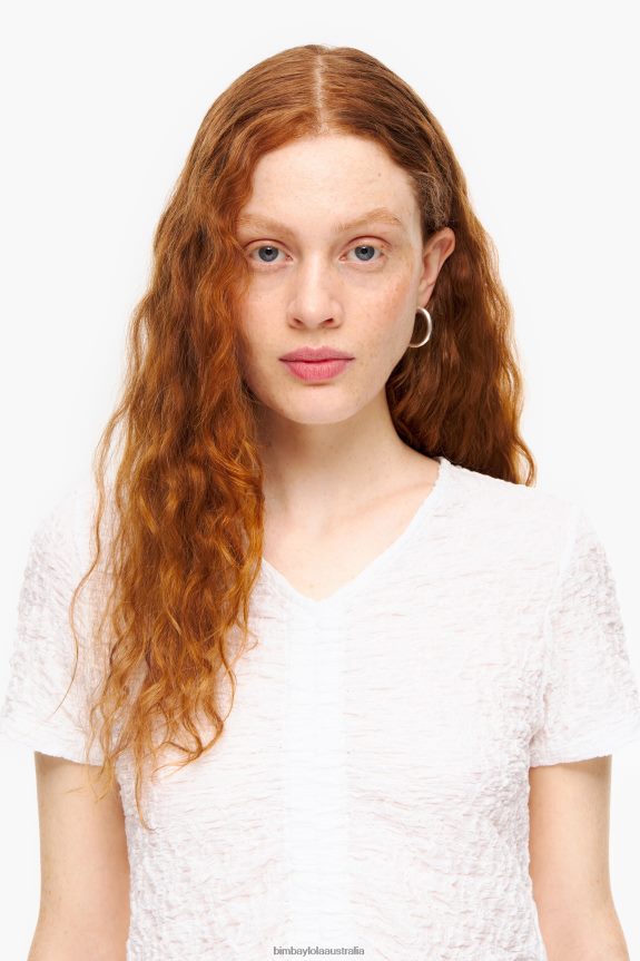 Clothing 4062VZ267 Ivory Bimba Y Lola Textured Ruched T-Shirt