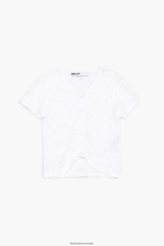 Clothing 4062VZ267 Ivory Bimba Y Lola Textured Ruched T-Shirt