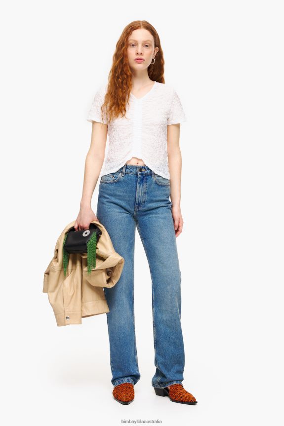 Clothing 4062VZ267 Ivory Bimba Y Lola Textured Ruched T-Shirt