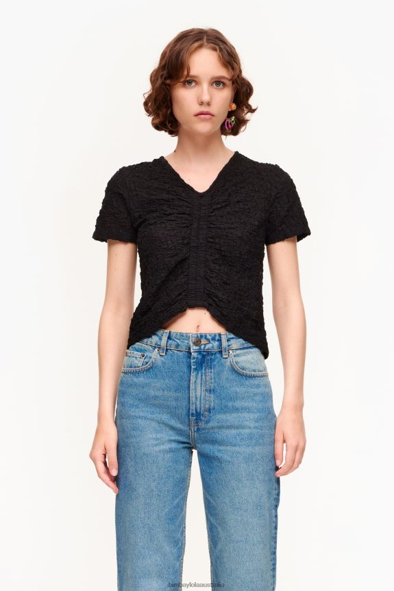 Clothing 4062VZ268 Black Bimba Y Lola Textured Ruched T-Shirt