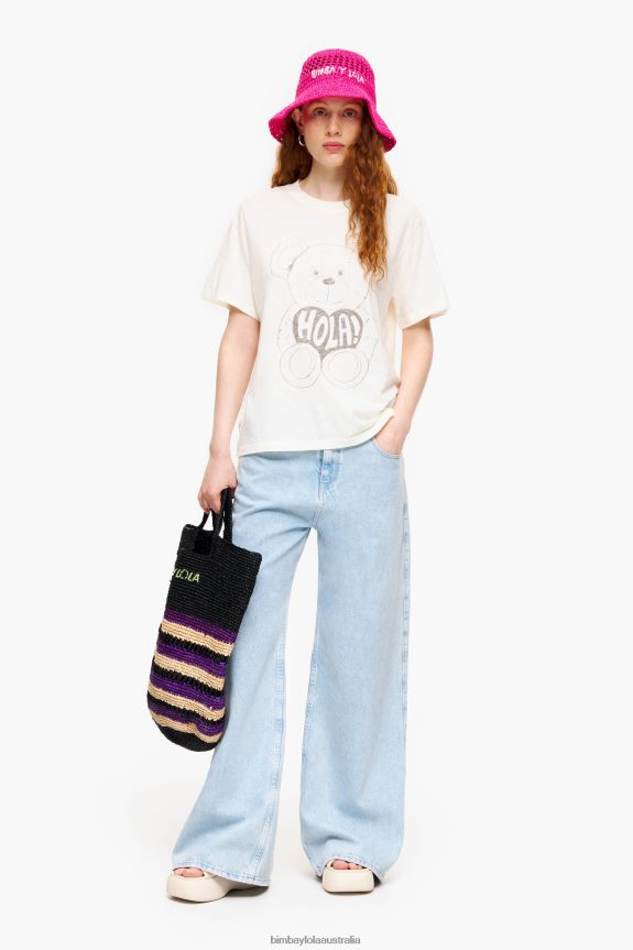 Clothing 4062VZ271 Ecru Bimba Y Lola Panda Bear Print T-Shirt