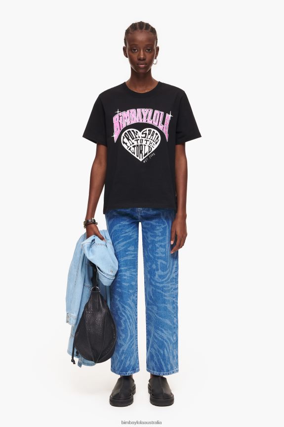 Clothing 4062VZ276 Black Bimba Y Lola University Logo T-Shirt