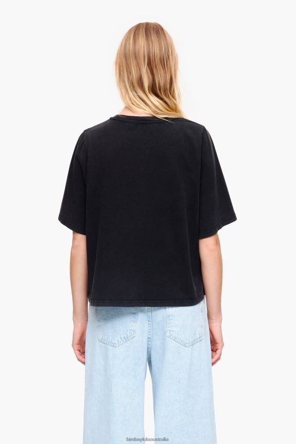 Clothing 4062VZ280 Washed Black Bimba Y Lola Cotton Hot Fix Logo T-Shirt