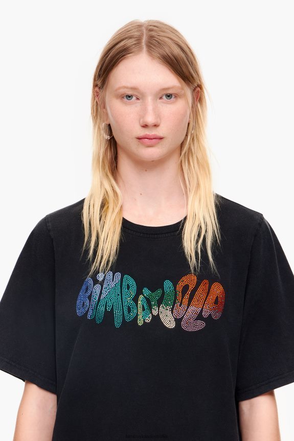 Clothing 4062VZ280 Washed Black Bimba Y Lola Cotton Hot Fix Logo T-Shirt