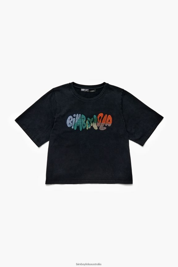 Clothing 4062VZ280 Washed Black Bimba Y Lola Cotton Hot Fix Logo T-Shirt