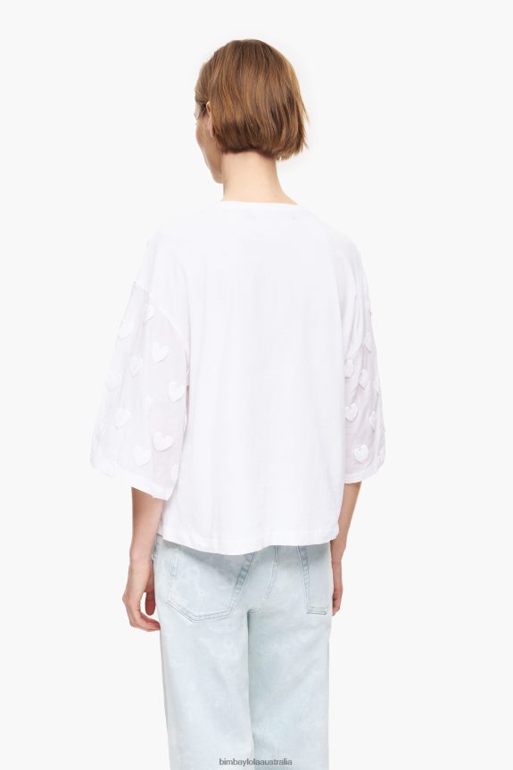 Clothing 4062VZ283 White Bimba Y Lola Hearts Cotton T-Shirt