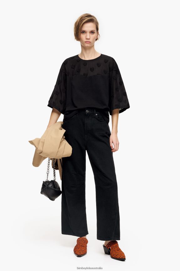 Clothing 4062VZ284 Black Bimba Y Lola Hearts Cotton T-Shirt