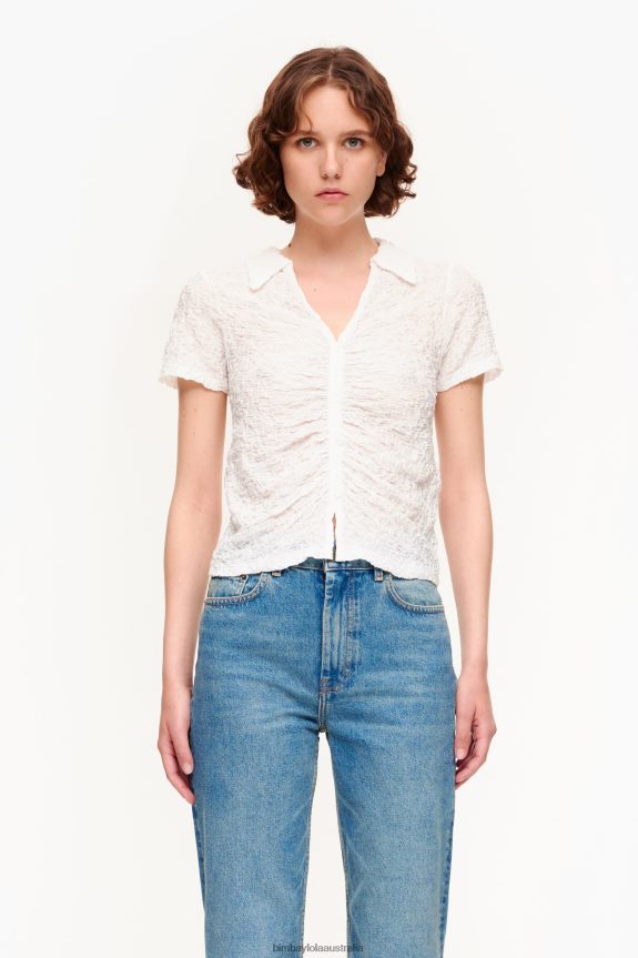 Clothing 4062VZ287 Ivory Bimba Y Lola Textured T-Shirt With Buttons