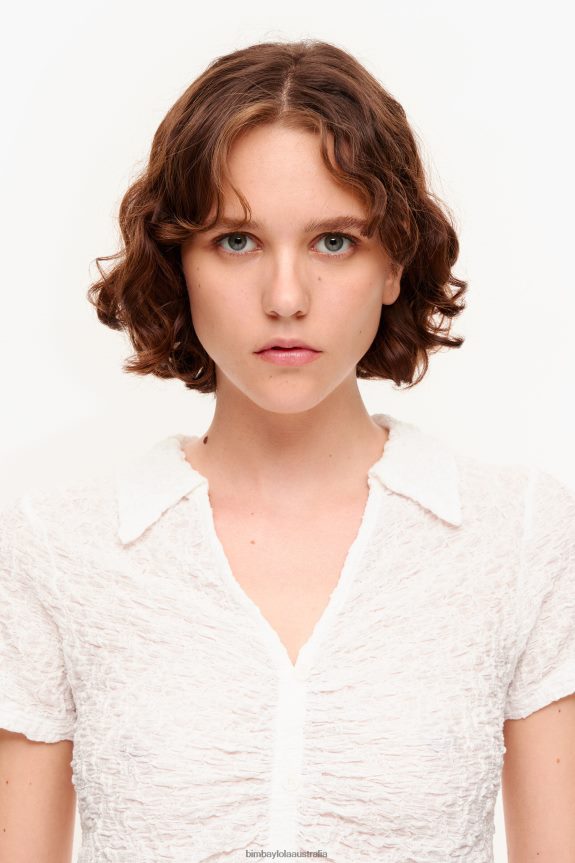 Clothing 4062VZ287 Ivory Bimba Y Lola Textured T-Shirt With Buttons