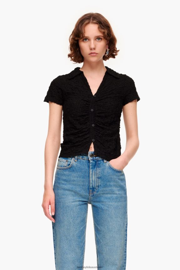 Clothing 4062VZ288 Black Bimba Y Lola Textured T-Shirt With Buttons