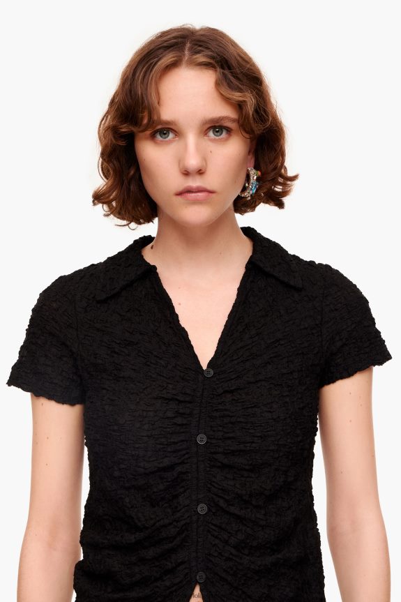 Clothing 4062VZ288 Black Bimba Y Lola Textured T-Shirt With Buttons