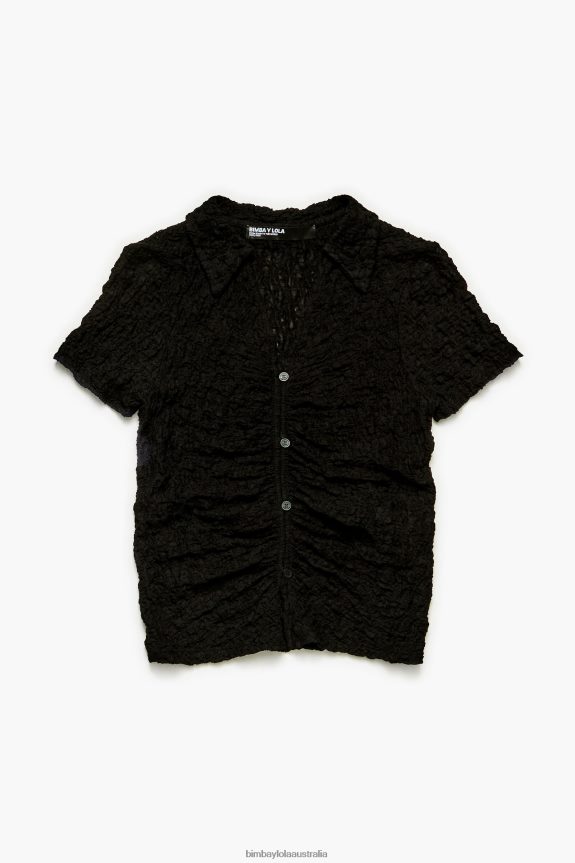 Clothing 4062VZ288 Black Bimba Y Lola Textured T-Shirt With Buttons