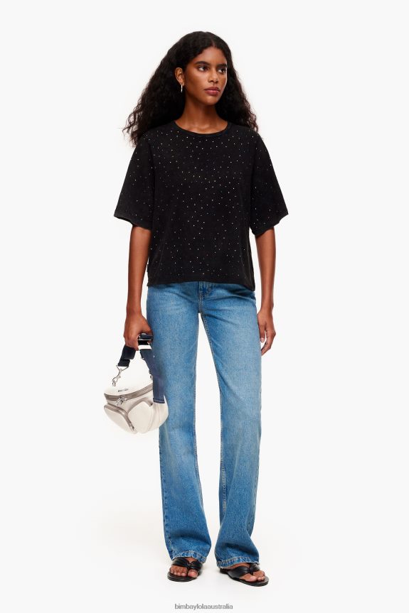 Clothing 4062VZ296 Black Bimba Y Lola Multicolor Stones Boxy T-Shirt