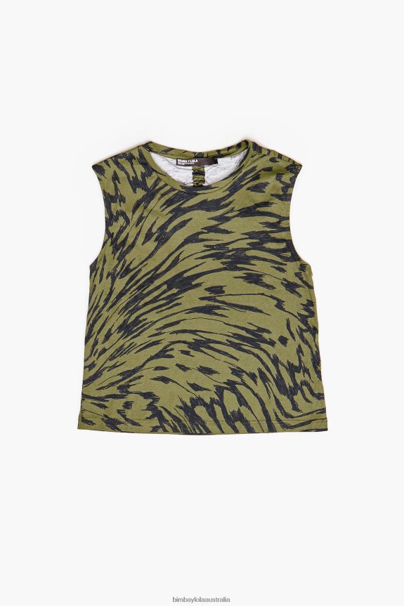 Clothing 4062VZ298 Khaki Bimba Y Lola Butterfly Wing Print Cotton T-Shirt