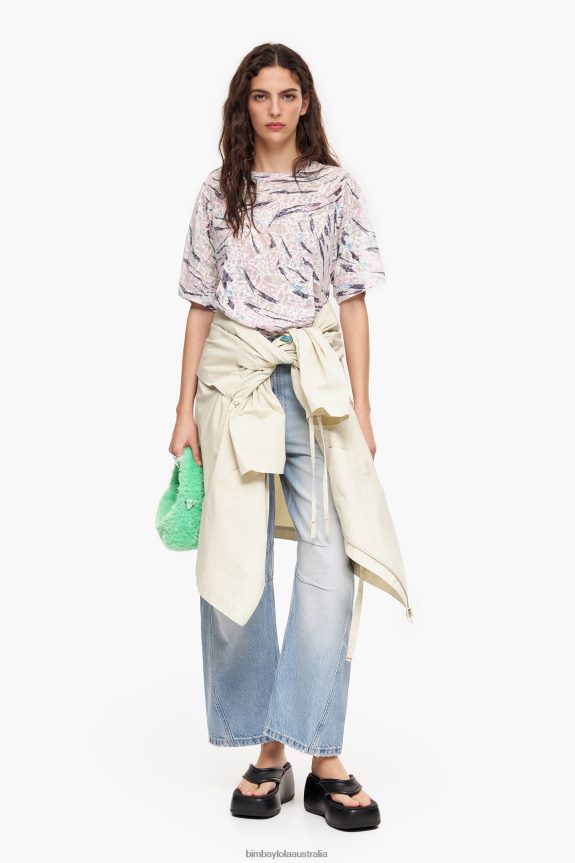 Clothing 4062VZ302 White Bimba Y Lola Butterfly Wing Print Boxy T-Shirt