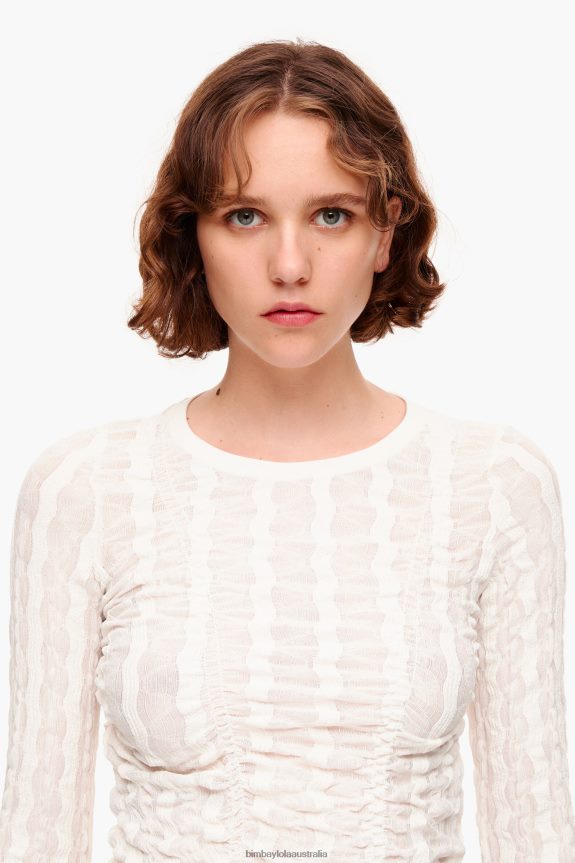 Clothing 4062VZ312 Ivory Bimba Y Lola Fitted T-Shirt With Texture