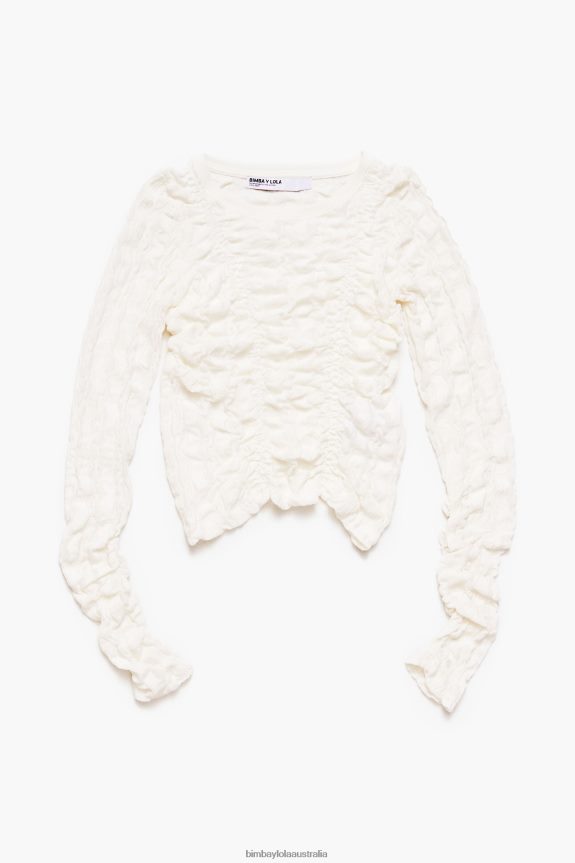 Clothing 4062VZ312 Ivory Bimba Y Lola Fitted T-Shirt With Texture