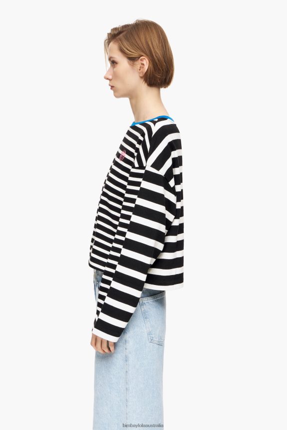 Clothing 4062VZ317 Black Bimba Y Lola Striped Cotton T-Shirt