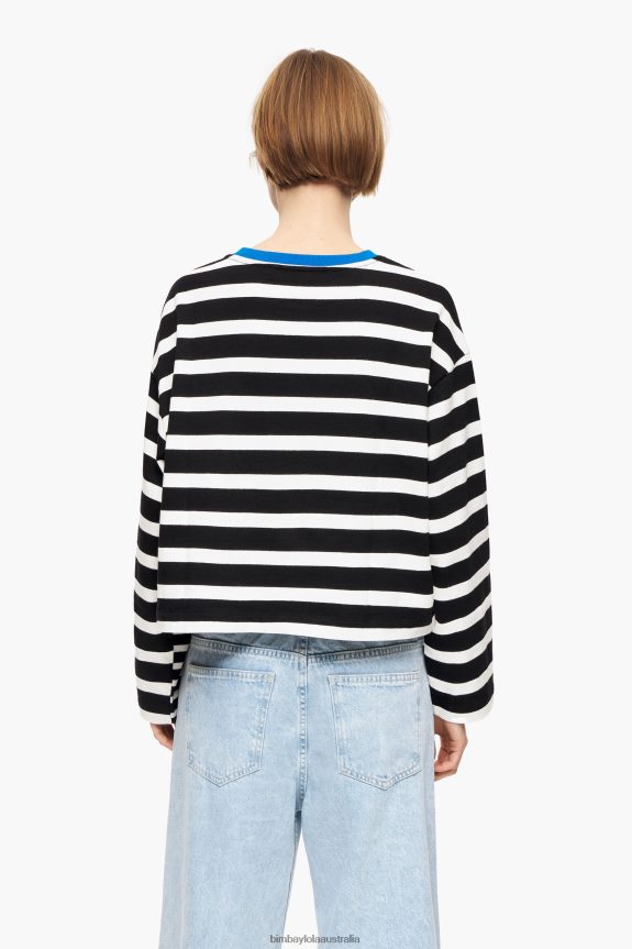 Clothing 4062VZ317 Black Bimba Y Lola Striped Cotton T-Shirt