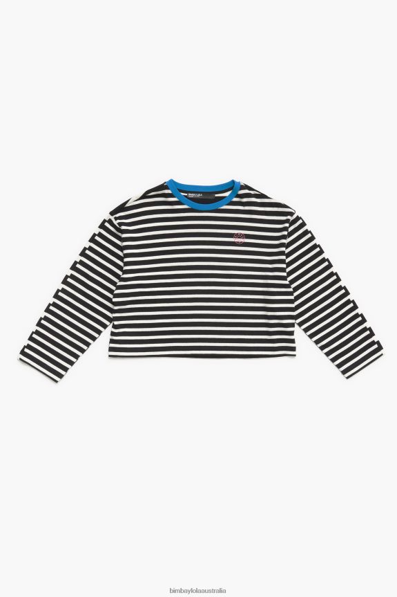 Clothing 4062VZ317 Black Bimba Y Lola Striped Cotton T-Shirt